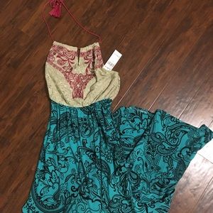 Buckle halter maxi dress